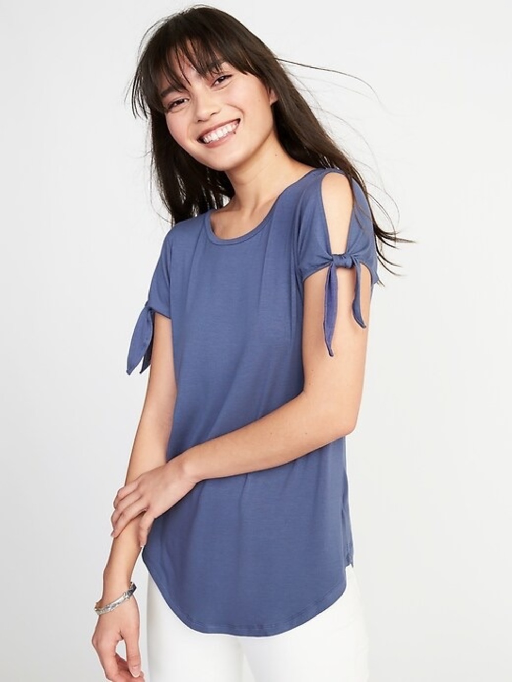 Old Navy Tie Sleeve Soft Rayon Jersey Knit Tunic Top XS Majestic Sea Blue